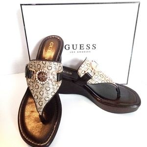 Guess slip on brown and tan open toe sandals